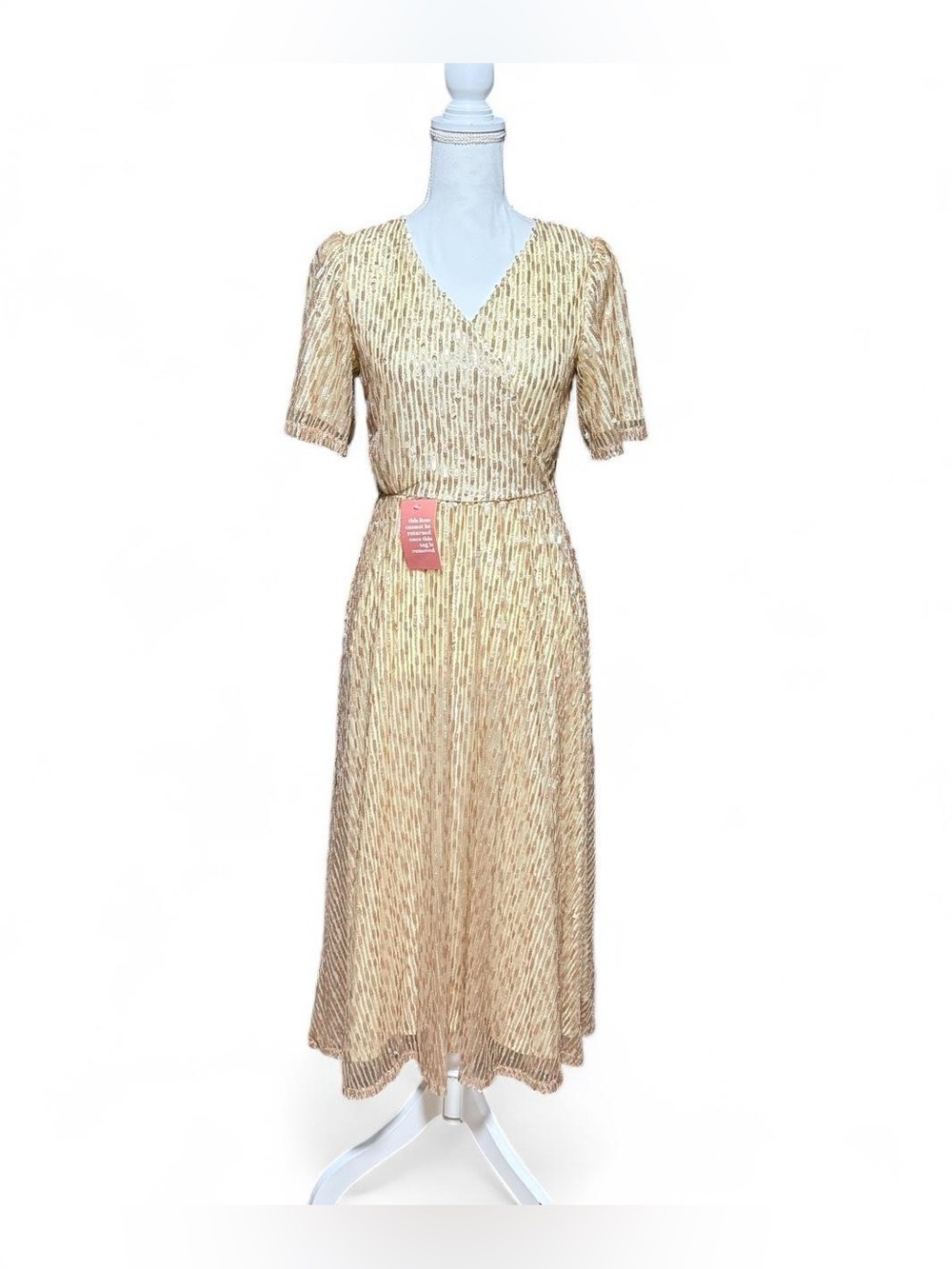 Ivy City Co Goldie Sequin Dress XS Champagne Gold Midi Formal Party NWT